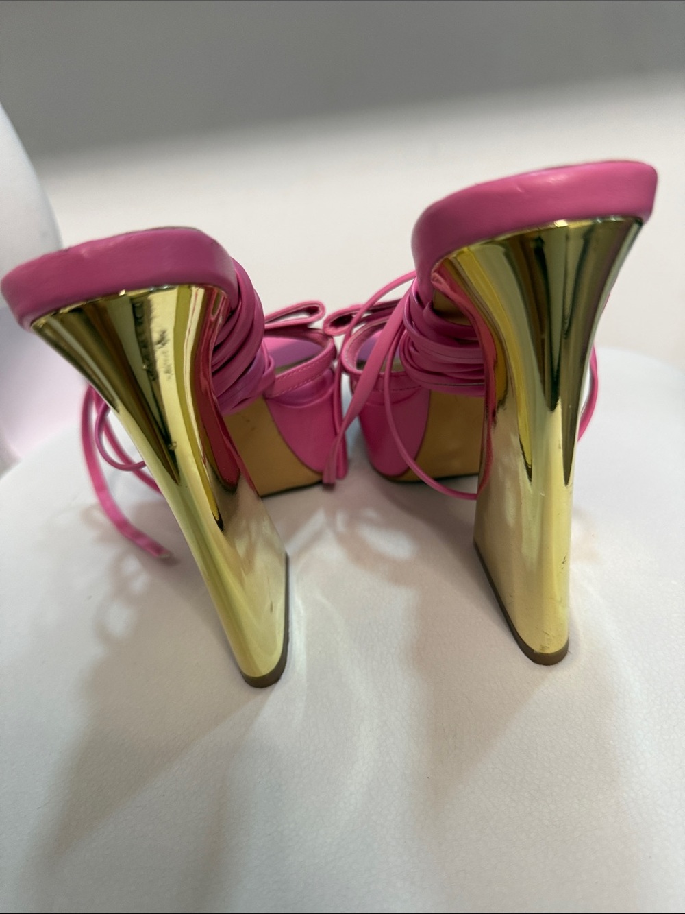 Lemonora Hot Pink Bow Lace-Up Heeled Sandals - Picture 6 of 9